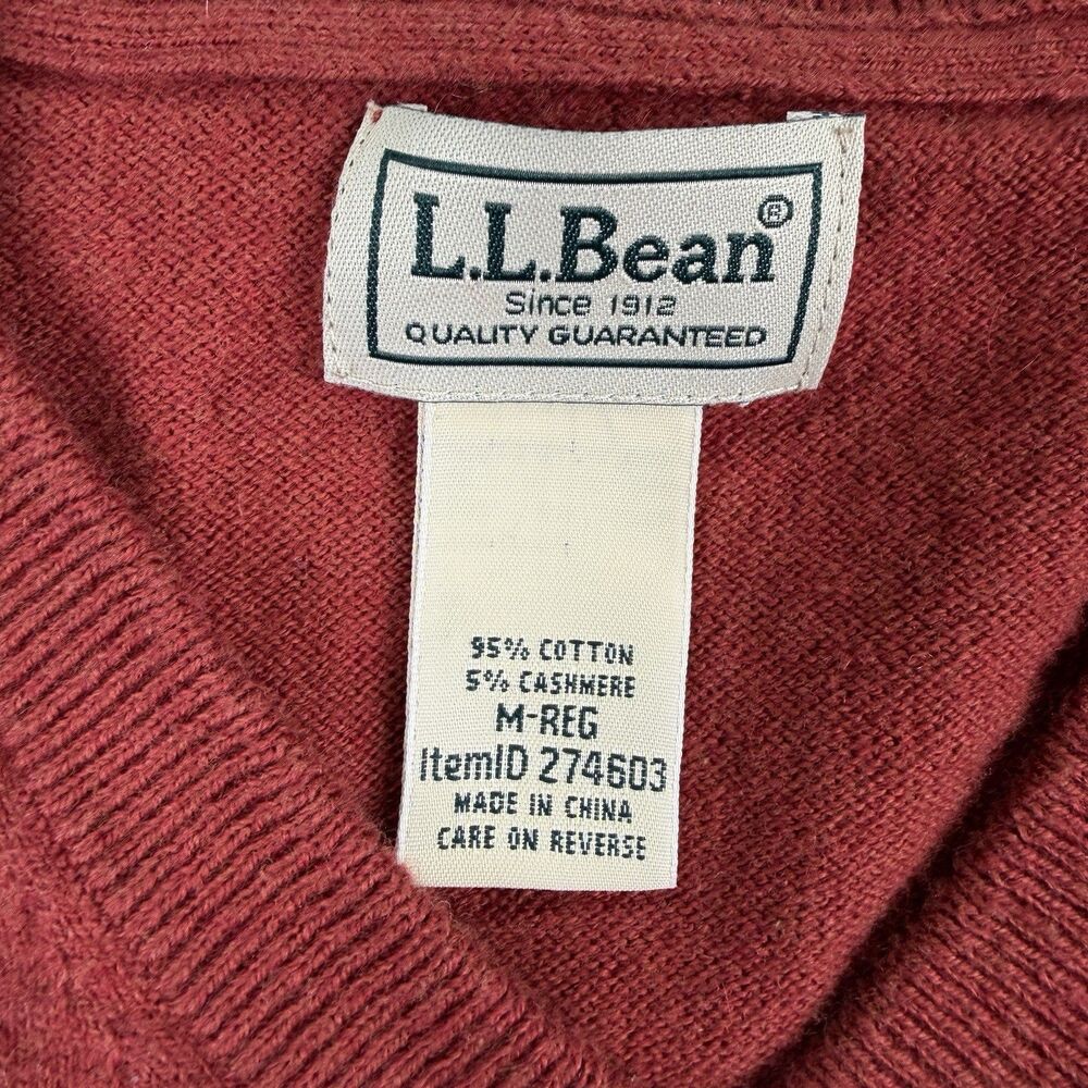 L.L. Bean Sweater Mens Medium Red Rust‎ Cotton Cashmere Blend Pullover V Neck LL - Picture 6 of 9